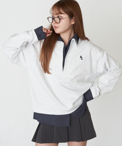 RAY CASSIN(レイカズン)の「ハーフジップレイヤードスウェット(スウェット・レディース・ネイビー/グレー/ホワイト系その他・FREE)」の2枚目の写真