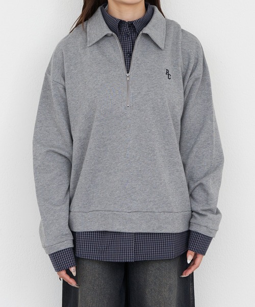 RAY CASSIN(レイカズン)の「ハーフジップレイヤードスウェット(スウェット・レディース・ネイビー/グレー/ホワイト系その他・FREE)」の4枚目の写真