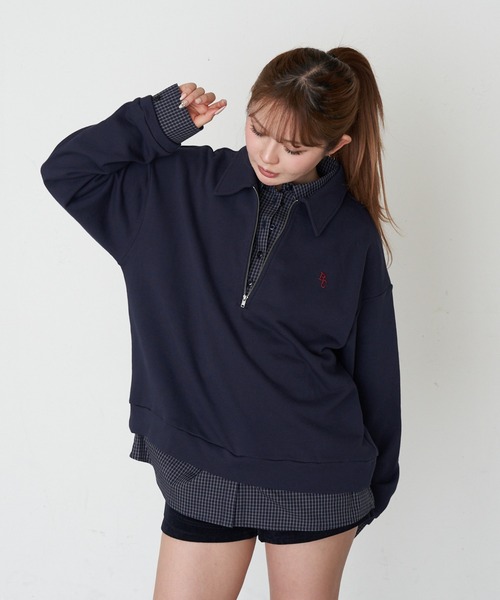 RAY CASSIN(レイカズン)の「ハーフジップレイヤードスウェット(スウェット・レディース・ネイビー/グレー/ホワイト系その他・FREE)」の19枚目の写真