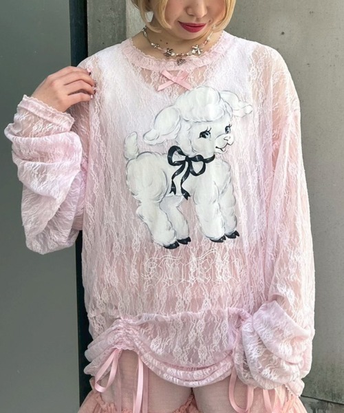 Candy Stripper(キャンディストリッパー)の「SWEETIE LACE トップス(Tシャツ/カットソー・レディース・ピンク/ブラック/アイボリー・FREE)」の3枚目の写真