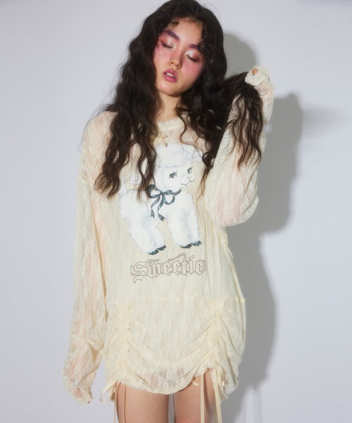 Candy Stripper(キャンディストリッパー)の「SWEETIE LACE トップス(Tシャツ/カットソー・レディース・ピンク/ブラック/アイボリー・FREE)」の2枚目の写真