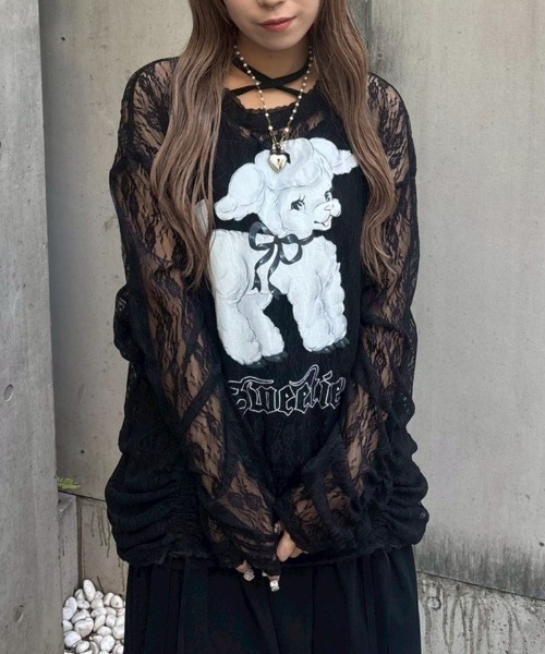 Candy Stripper(キャンディストリッパー)の「SWEETIE LACE トップス(Tシャツ/カットソー・レディース・ピンク/ブラック/アイボリー・FREE)」の1枚目の写真