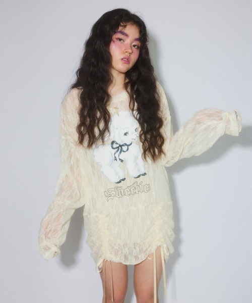 Candy Stripper(キャンディストリッパー)の「SWEETIE LACE トップス(Tシャツ/カットソー・レディース・ピンク/ブラック/アイボリー・FREE)」の16枚目の写真