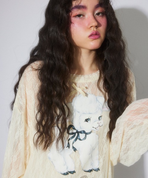 Candy Stripper(キャンディストリッパー)の「SWEETIE LACE トップス(Tシャツ/カットソー・レディース・ピンク/ブラック/アイボリー・FREE)」の17枚目の写真