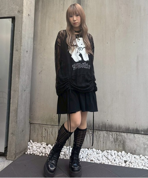 Candy Stripper(キャンディストリッパー)の「SWEETIE LACE トップス(Tシャツ/カットソー・レディース・ピンク/ブラック/アイボリー・FREE)」の5枚目の写真