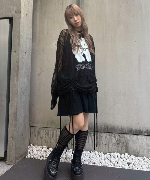 Candy Stripper(キャンディストリッパー)の「SWEETIE LACE トップス(Tシャツ/カットソー・レディース・ピンク/ブラック/アイボリー・FREE)」の6枚目の写真