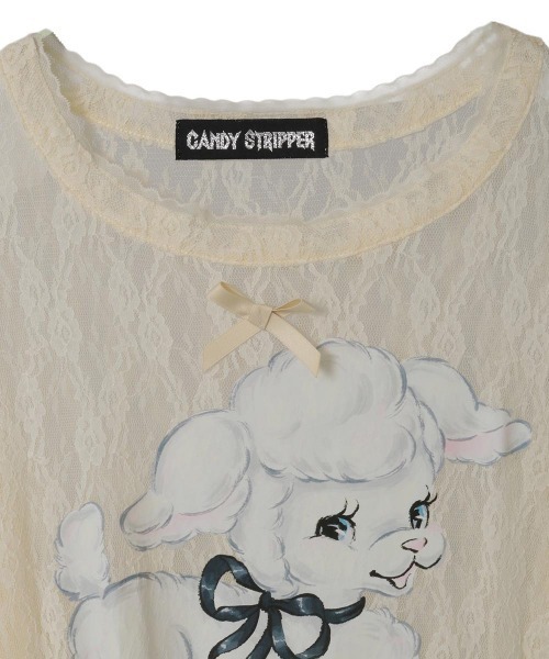Candy Stripper(キャンディストリッパー)の「SWEETIE LACE トップス(Tシャツ/カットソー・レディース・ピンク/ブラック/アイボリー・FREE)」の12枚目の写真