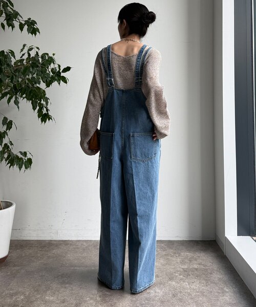 セール】深Vデニムサロペット（つなぎ/オールインワン）｜DouDou