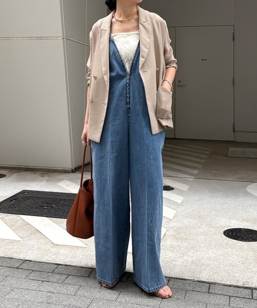 DouDou（ドゥドゥ）の「深Vデニムサロペット（つなぎ/オールインワン・レディース・ブルー・36/38）」の14枚目の写真