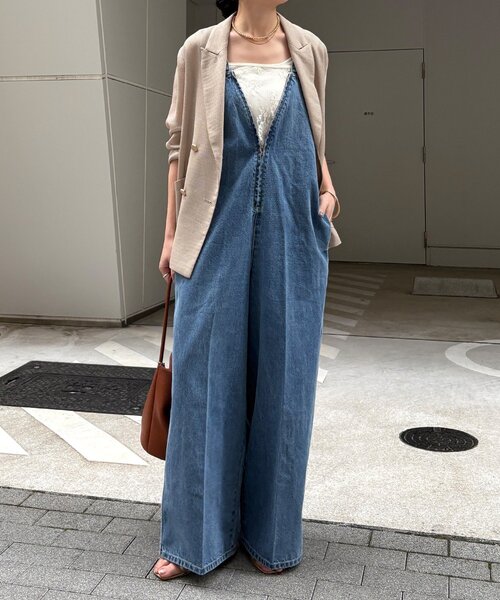 DouDou（ドゥドゥ）の「深Vデニムサロペット（つなぎ/オールインワン・レディース・ブルー・36/38）」の16枚目の写真