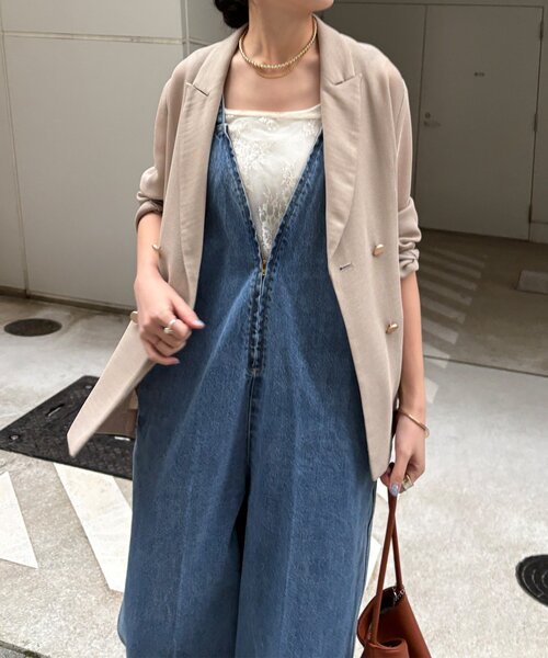 DouDou（ドゥドゥ）の「深Vデニムサロペット（つなぎ/オールインワン・レディース・ブルー・36/38）」の5枚目の写真