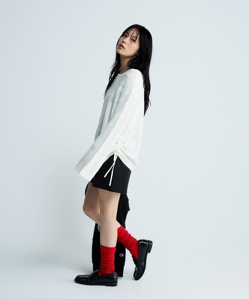 JEANASIS（ジーナシス）の「レースパターンドロストプルオーバー/650173（ニット/セーター・レディース・ホワイト/ブラック/ベージュ・FREE）」の14枚目の写真