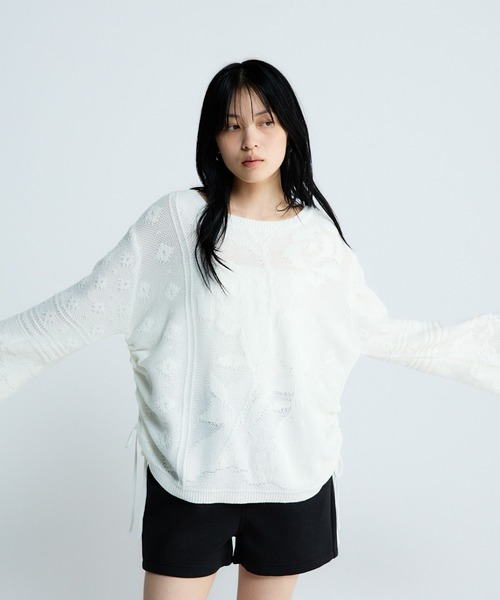 JEANASIS（ジーナシス）の「レースパターンドロストプルオーバー/650173（ニット/セーター・レディース・ホワイト/ブラック/ベージュ・FREE）」の17枚目の写真