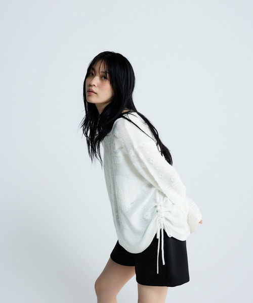 JEANASIS（ジーナシス）の「レースパターンドロストプルオーバー/650173（ニット/セーター・レディース・ホワイト/ブラック/ベージュ・FREE）」の18枚目の写真