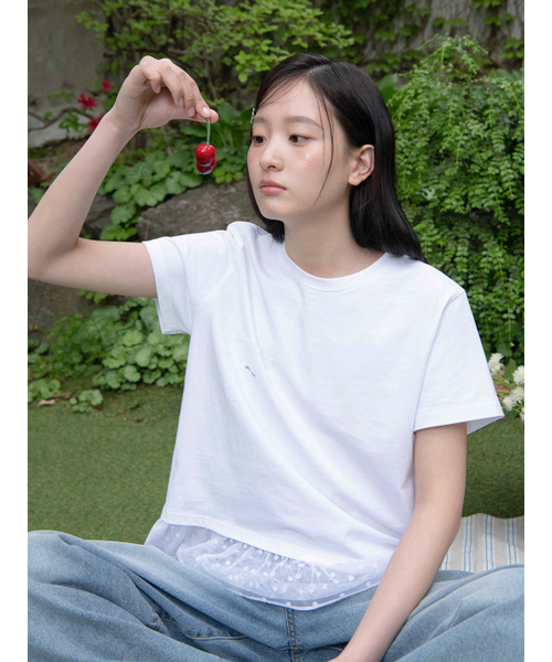 OAFISH(オアフィッシュ)の「DOT RUFFLE POCKET T-SHIRT, WHITE(Tシャツ/カットソー・レディース・その他・ONE SIZE)」の2枚目の写真