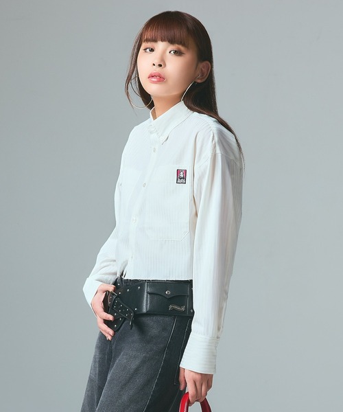 X-girl（エックスガール）の「FACE CROPPED L/S SHIRT（シャツ/ブラウス・レディース・ライトブルー/ホワイト/ピンク・S/M）」の9枚目の写真