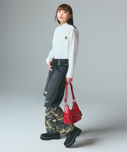 X-girl（エックスガール）の「FACE CROPPED L/S SHIRT（シャツ/ブラウス・レディース・ライトブルー/ホワイト/ピンク・S/M）」の10枚目の写真