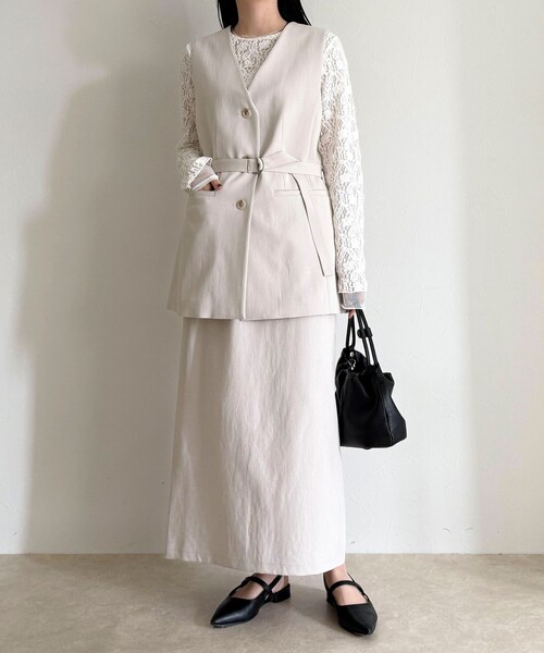 fredy emue（フレディエミュ）の「【セットアップ対応】パウダリーツイルイージータイトスカート（スカート・レディース・ブラック/ベージュ・38/36）」の15枚目の写真