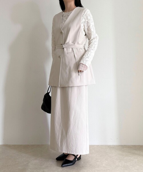 fredy emue（フレディエミュ）の「【セットアップ対応】パウダリーツイルイージータイトスカート（スカート・レディース・ブラック/ベージュ・38/36）」の16枚目の写真