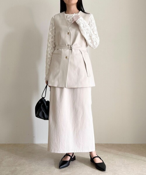 fredy emue（フレディエミュ）の「【セットアップ対応】パウダリーツイルイージータイトスカート（スカート・レディース・ブラック/ベージュ・38/36）」の18枚目の写真