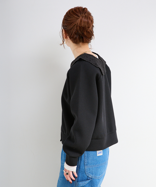 B.C STOCK(ベーセーストック)の「手洗い可 / 2WAYレース襟付きボンディングプルオーバー(カーディガン/ボレロ・レディース・チャコールグレー/ホワイト/ブラック・FREE)」の8枚目の写真
