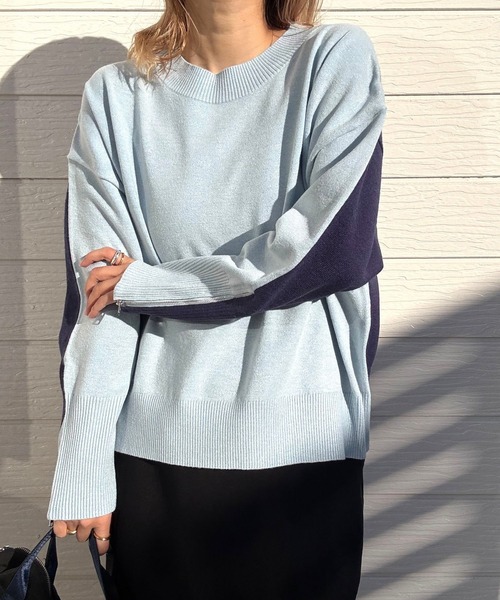 Q(キュー)の「バイカラーZIPニット(ニット/セーター・レディース・アイボリー/ライトブルー/ピンク・MEDIUM)」の3枚目の写真