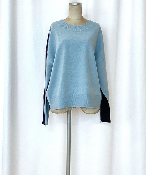 Q(キュー)の「バイカラーZIPニット(ニット/セーター・レディース・アイボリー/ライトブルー/ピンク・MEDIUM)」の4枚目の写真