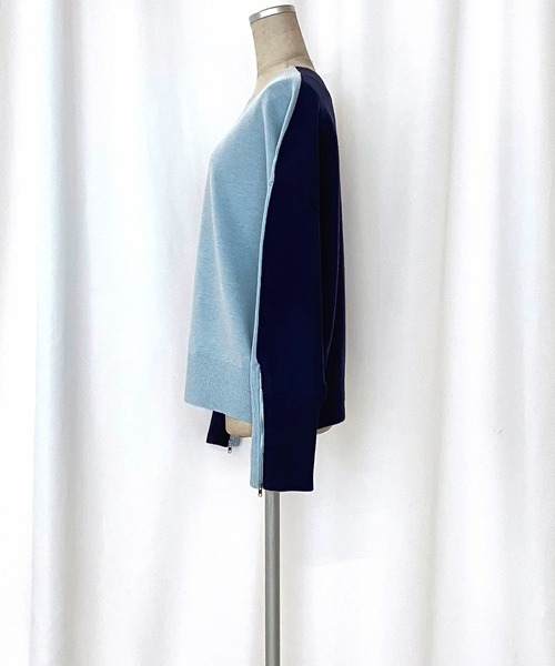 Q(キュー)の「バイカラーZIPニット(ニット/セーター・レディース・アイボリー/ライトブルー/ピンク・MEDIUM)」の5枚目の写真