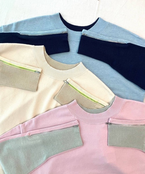 Q(キュー)の「バイカラーZIPニット(ニット/セーター・レディース・アイボリー/ライトブルー/ピンク・MEDIUM)」の7枚目の写真