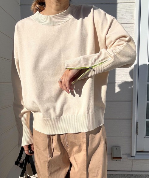 Q(キュー)の「バイカラーZIPニット(ニット/セーター・レディース・アイボリー/ライトブルー/ピンク・MEDIUM)」の13枚目の写真