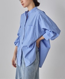 hunch | 【WEB限定/別注】【イージーケア】バンドカラーオーバーデザインシャツ　セレモニー/オケージョン/オフィスカジュアル対応(シャツ/ブラウス)