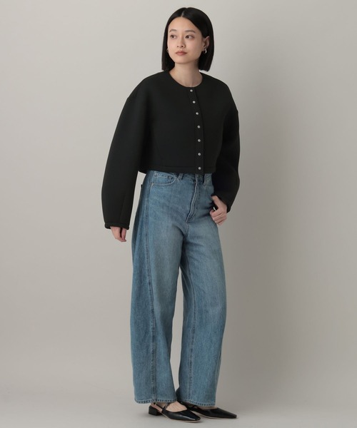 A part by（アパートバイ）の「ボンディングノーカラージャケット（ノーカラージャケット・レディース・グレー系その他5/ブラック・FREE）」の3枚目の写真