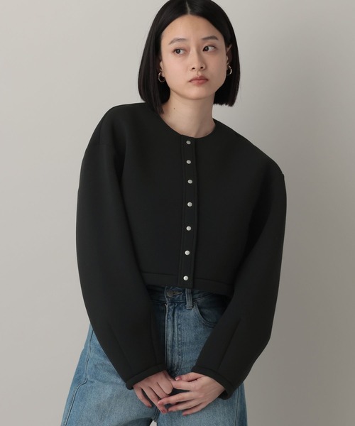 A part by（アパートバイ）の「ボンディングノーカラージャケット（ノーカラージャケット・レディース・グレー系その他5/ブラック・FREE）」の5枚目の写真