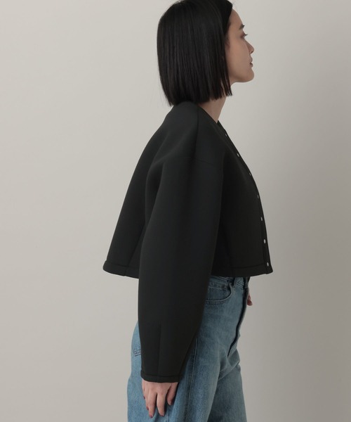 A part by（アパートバイ）の「ボンディングノーカラージャケット（ノーカラージャケット・レディース・グレー系その他5/ブラック・FREE）」の6枚目の写真