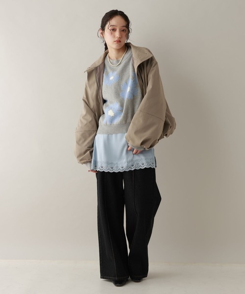 RAGEBLUE（レイジブルー）の「フラワーモチーフジャガードニット（ニット/セーター・レディース・ネイビー/ベージュ/グレー/パープル・FREE）」の18枚目の写真