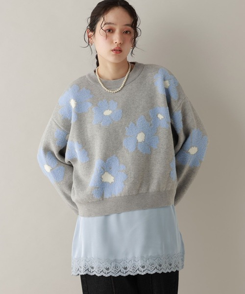 RAGEBLUE（レイジブルー）の「フラワーモチーフジャガードニット（ニット/セーター・レディース・ネイビー/ベージュ/グレー/パープル・FREE）」の20枚目の写真