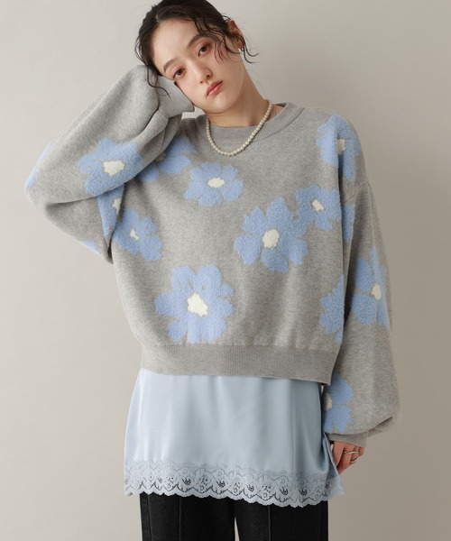 RAGEBLUE（レイジブルー）の「フラワーモチーフジャガードニット（ニット/セーター・レディース・ネイビー/ベージュ/グレー/パープル・FREE）」の21枚目の写真