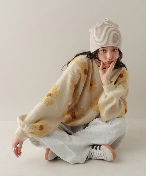 RAGEBLUE（レイジブルー）の「フラワーモチーフジャガードニット（ニット/セーター・レディース・ネイビー/ベージュ/グレー/パープル・FREE）」の22枚目の写真