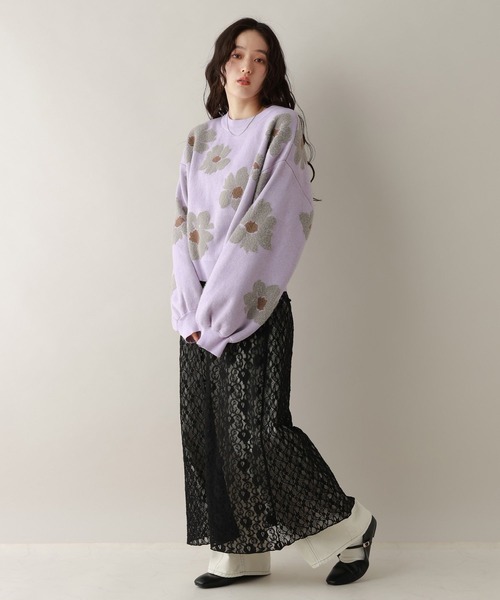 RAGEBLUE（レイジブルー）の「フラワーモチーフジャガードニット（ニット/セーター・レディース・ネイビー/ベージュ/グレー/パープル・FREE）」の5枚目の写真