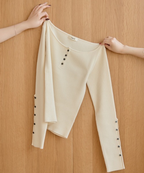 mideal(マイディール)の「boat neck rib knit / ボートネックリブニット(ニット/セーター・レディース・ダークグレー/イエロー/アイボリー・FREE)」の1枚目の写真