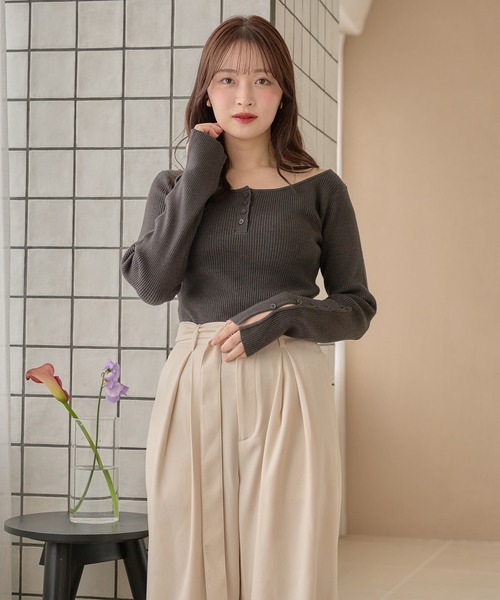 mideal(マイディール)の「boat neck rib knit / ボートネックリブニット(ニット/セーター・レディース・ダークグレー/イエロー/アイボリー・FREE)」の13枚目の写真