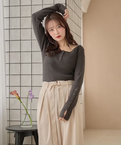 mideal(マイディール)の「boat neck rib knit / ボートネックリブニット(ニット/セーター・レディース・ダークグレー/イエロー/アイボリー・FREE)」の14枚目の写真