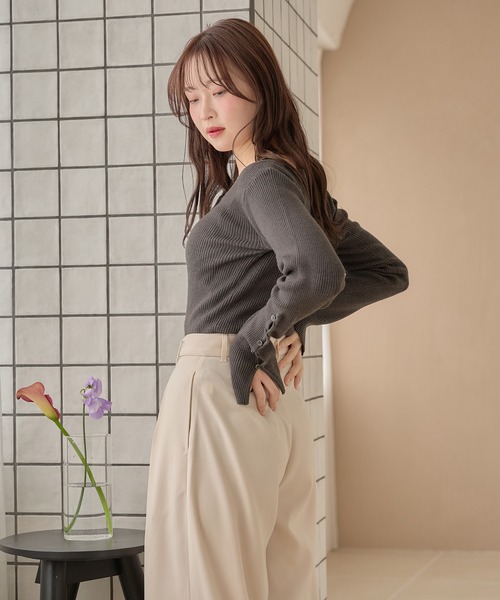 mideal(マイディール)の「boat neck rib knit / ボートネックリブニット(ニット/セーター・レディース・ダークグレー/イエロー/アイボリー・FREE)」の17枚目の写真