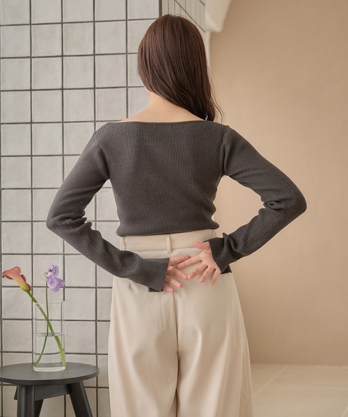 mideal(マイディール)の「boat neck rib knit / ボートネックリブニット(ニット/セーター・レディース・ダークグレー/イエロー/アイボリー・FREE)」の18枚目の写真