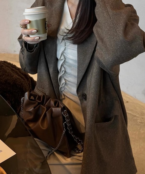 TONER（トナー）の「ギャザーチェーンショルダーバッグ/ロゴプレート付き（ショルダーバッグ・レディース・ブラック/シルバー/ホワイト/ブラウン・FREE）」の3枚目の写真