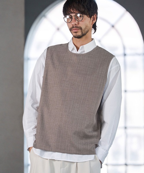 CAMBIO（カンビオ）の「mta602- 脇ZIP付き布帛ピンストライプタンクトップ(BP-BFS0074)（タンクトップ・メンズ・ブラック/グレー/ベージュ・S/M/L）」の3枚目の写真