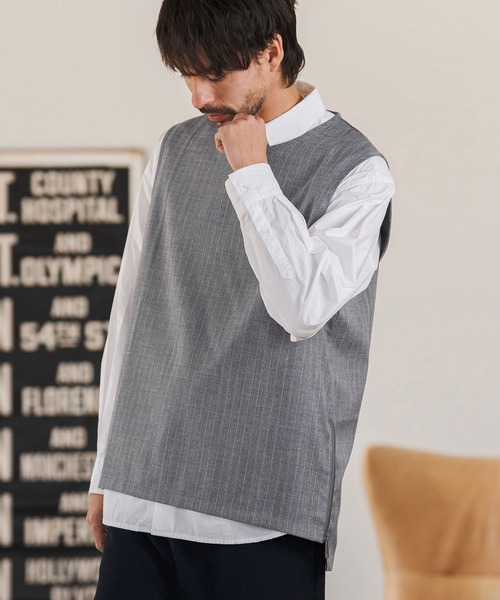 CAMBIO（カンビオ）の「mta602- 脇ZIP付き布帛ピンストライプタンクトップ(BP-BFS0074)（タンクトップ・メンズ・ブラック/グレー/ベージュ・S/M/L）」の5枚目の写真