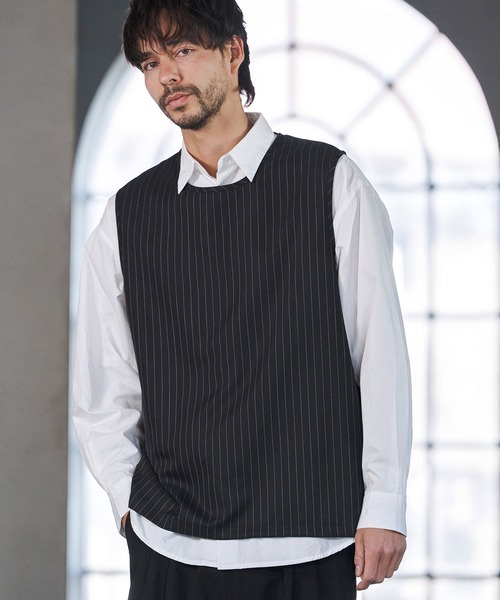 CAMBIO（カンビオ）の「mta602- 脇ZIP付き布帛ピンストライプタンクトップ(BP-BFS0074)（タンクトップ・メンズ・ブラック/グレー/ベージュ・S/M/L）」の8枚目の写真