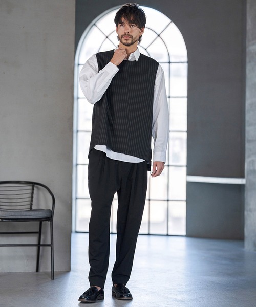 CAMBIO（カンビオ）の「mta602- 脇ZIP付き布帛ピンストライプタンクトップ(BP-BFS0074)（タンクトップ・メンズ・ブラック/グレー/ベージュ・S/M/L）」の10枚目の写真