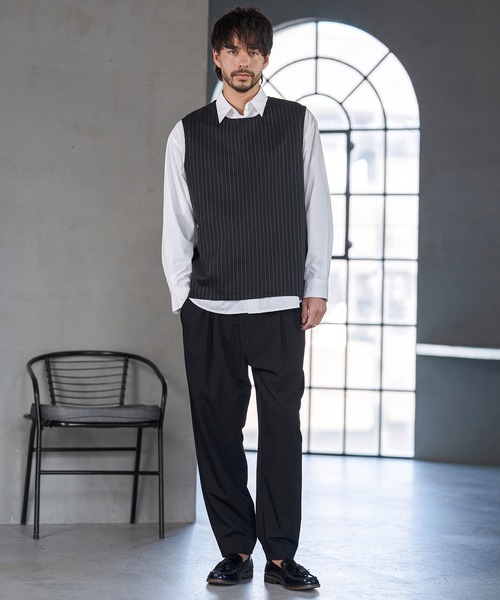 CAMBIO（カンビオ）の「mta602- 脇ZIP付き布帛ピンストライプタンクトップ(BP-BFS0074)（タンクトップ・メンズ・ブラック/グレー/ベージュ・S/M/L）」の11枚目の写真